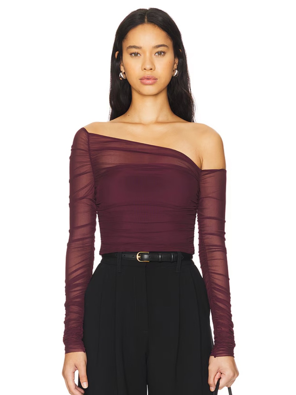 Seroya Asymetric Mesh Top in Merlot | Size S